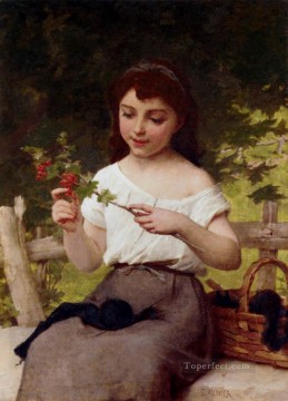 エミール・ムニエ Painting - 花の小枝 アカデミックリアリズムの少女 エミール・ムニエ